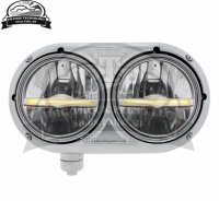 Stainless Peterbilt 359 LED Headlight With Amber LED Light Bar, Driver Side