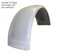 Peterbilt 379 Pass Side front fender with liner and hucks