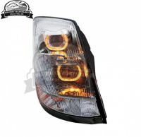 Chrome 2004+ Volvo VN/VN: Projection Headlight with Dual Function Amber LED Light Bar, Passenger Side
