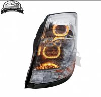 Chrome 2004+ Volvo VN/VNL Projection Headlight with Dual Function Amber LED Light Bar, Driver Side